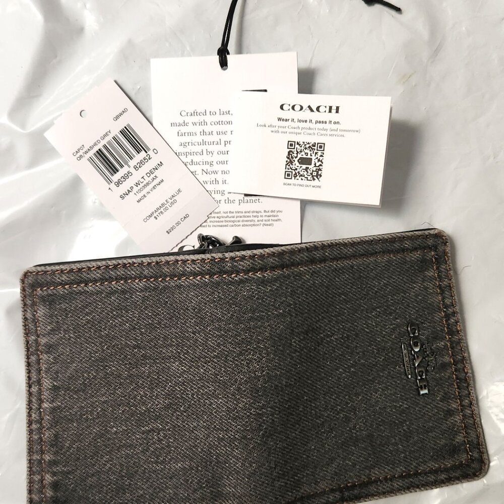 Coach Snap Wallet Gray Denim and Leather - NWT - Picture 3 of 8